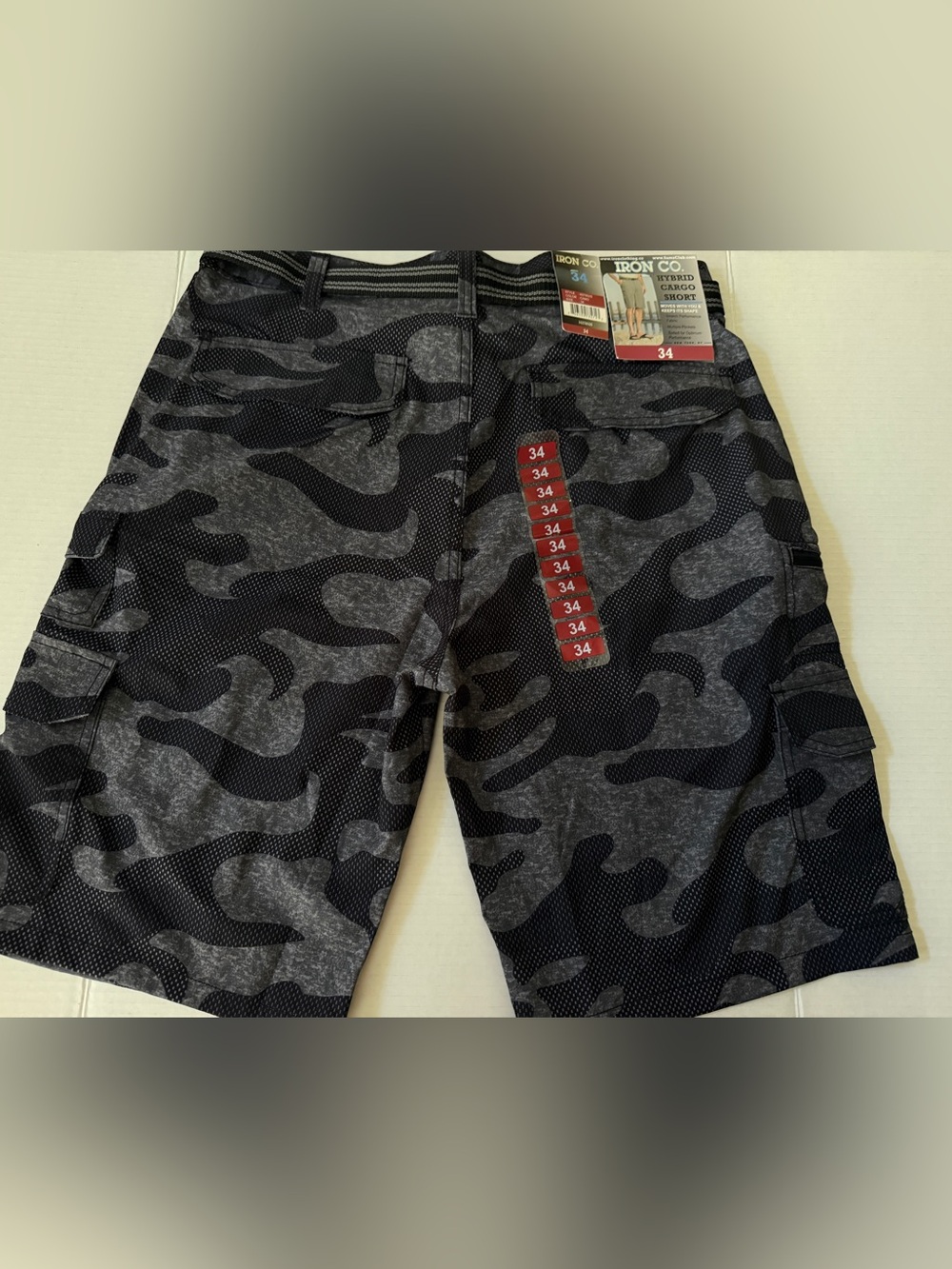 Iron Co Gray / Black Hybrid Cargo Shorts Belted Stretch Performance Men's Sz 34"